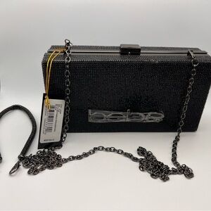 Bebe Black Textured Clutch with Chain